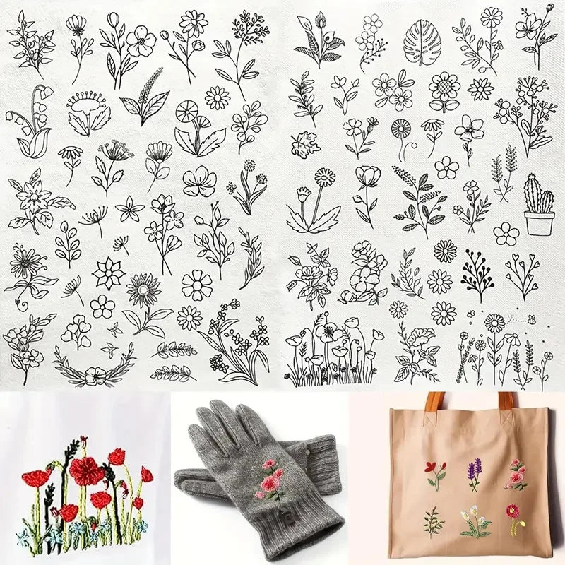Stick & Stitch Transfers for Clothes – 2 Water-Soluble Sheets (50+ Pieces)