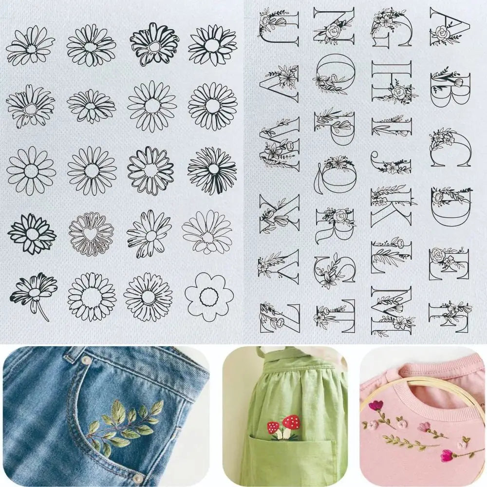 Stick & Stitch Transfers for Clothes – 2 Water-Soluble Sheets (50+ Pieces)