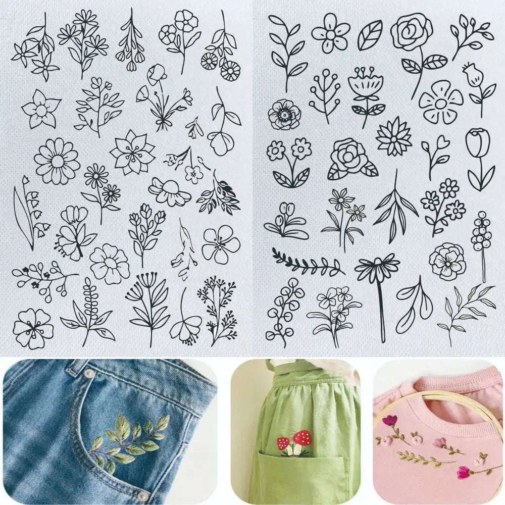 Stick & Stitch Transfers for Clothes – 2 Water-Soluble Sheets (50+ Pieces)
