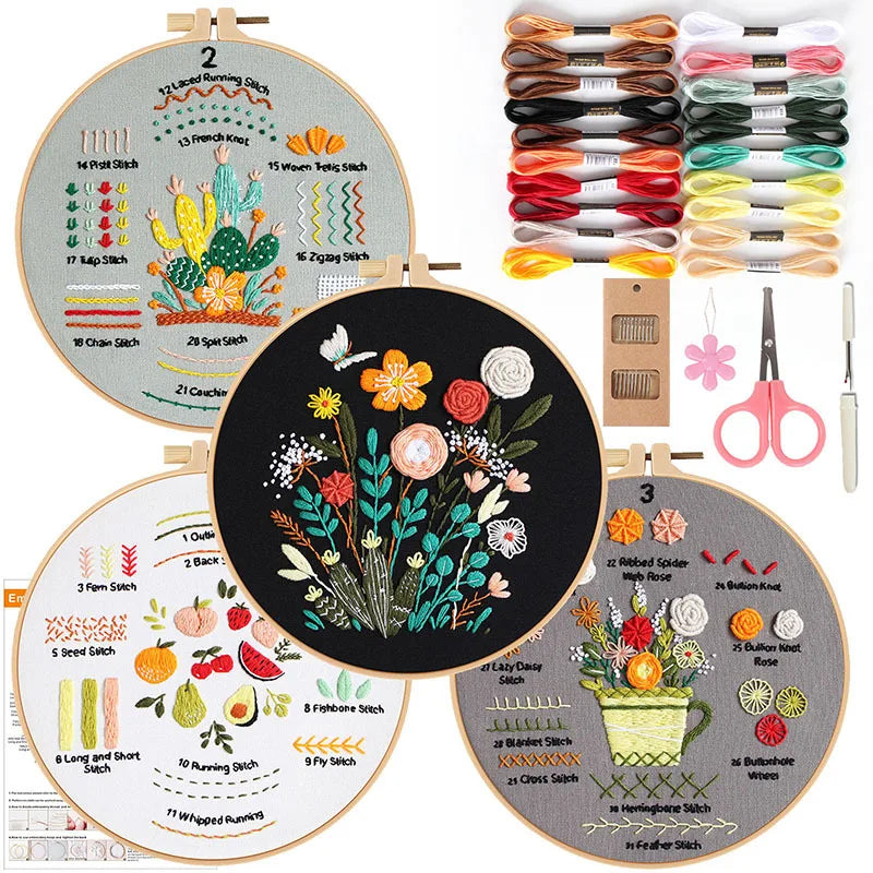 CraftHoop 4-in-1 Bloom & Fruit Beginner Embroidery Set
