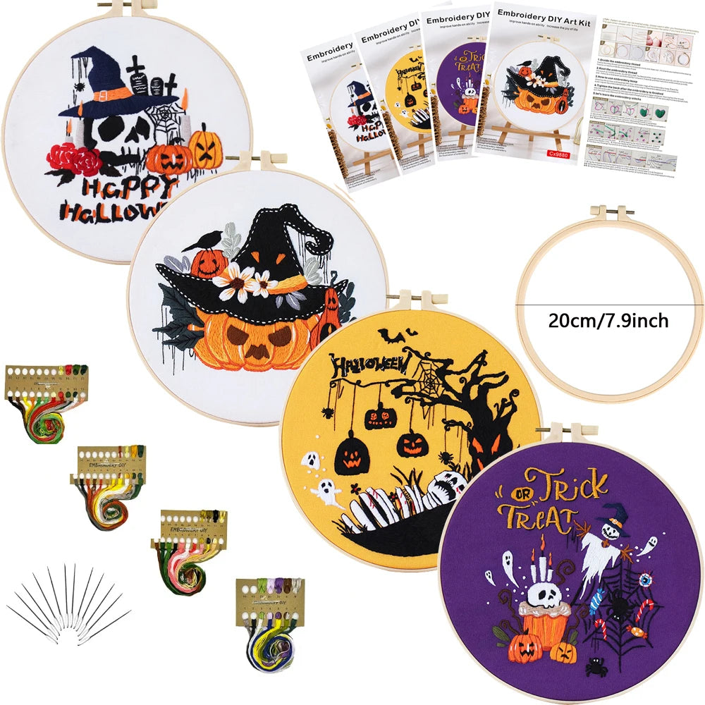 CraftHoop 4-Piece Halloween Magic Embroidery Kit