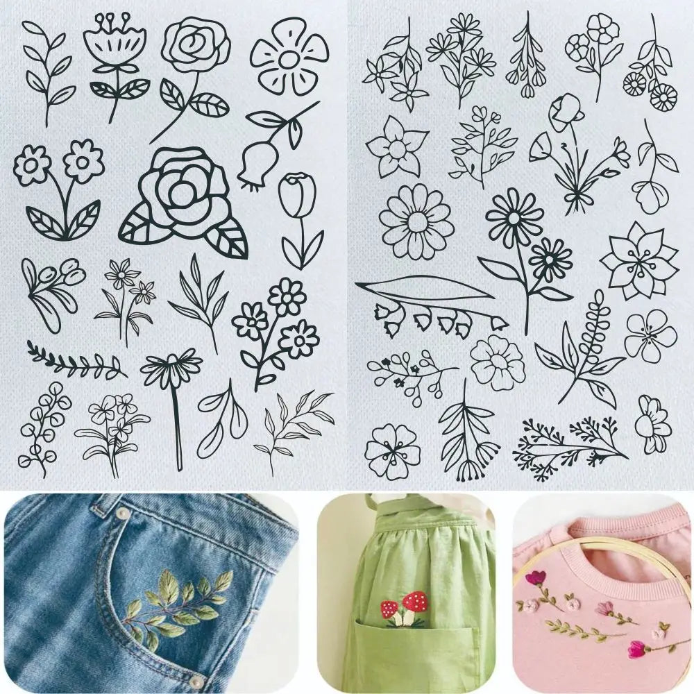 Stick & Stitch Transfers for Clothes – 2 Water-Soluble Sheets (50+ Pieces)