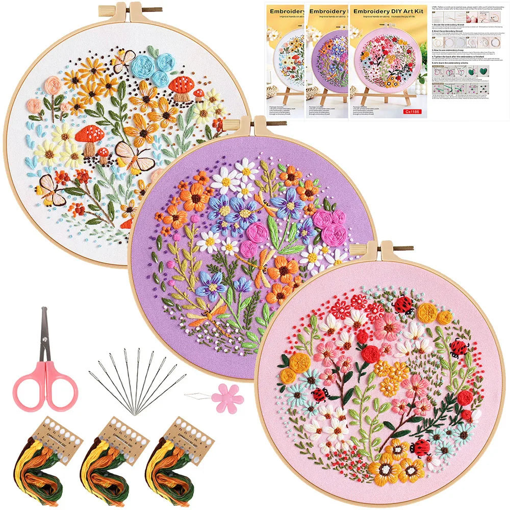 CraftHoop 3-Piece Floral Fantasy Embroidery Set