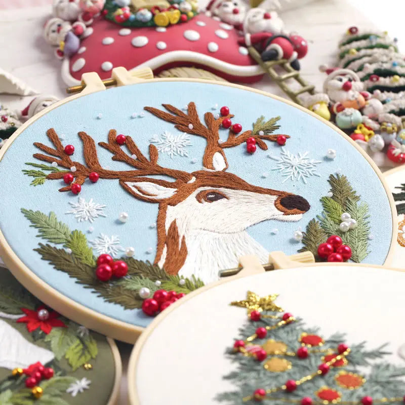 CraftHoop Magical Christmas Deer Embroidery Kit