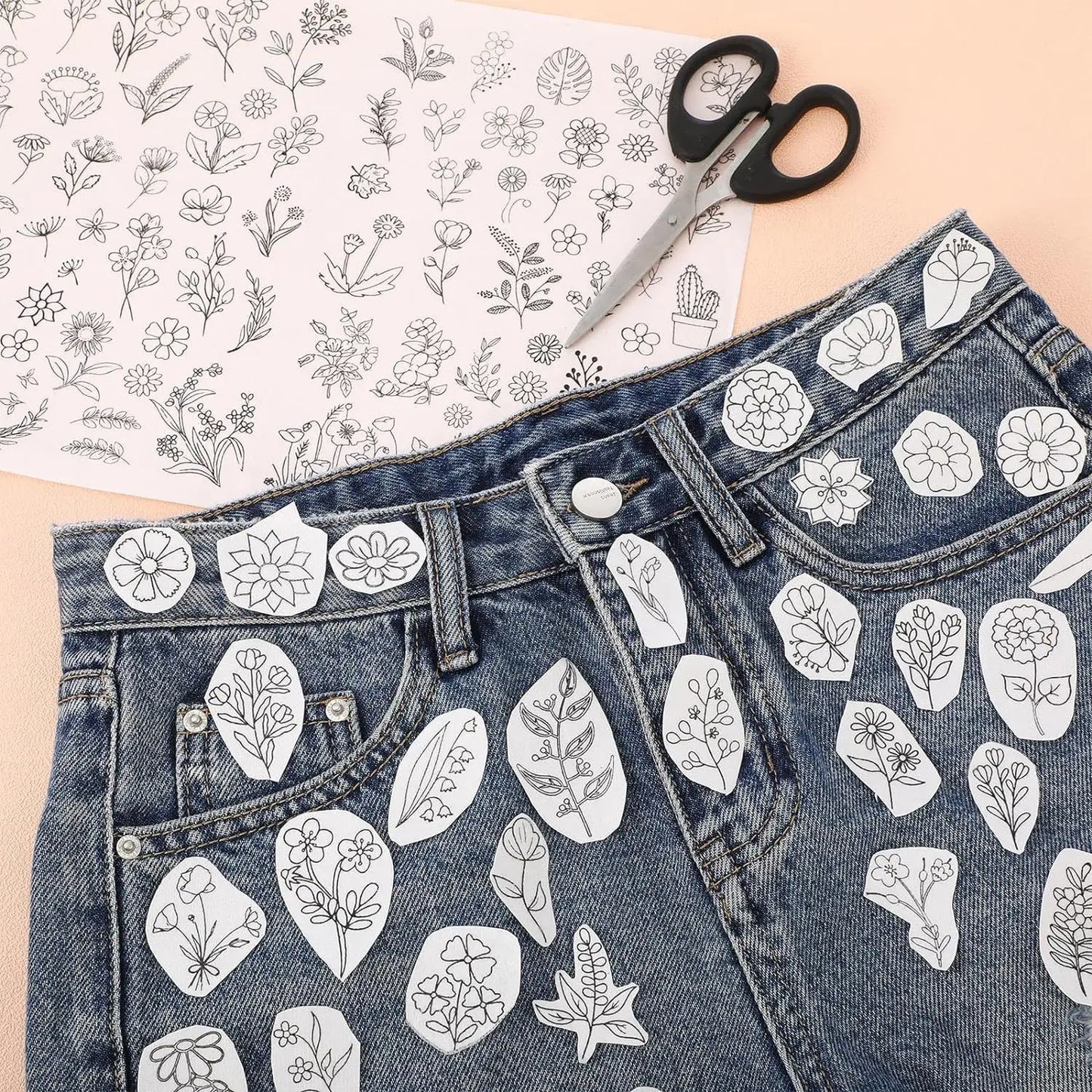 Stick & Stitch Transfers for Clothes – 2 Water-Soluble Sheets (50+ Pieces)