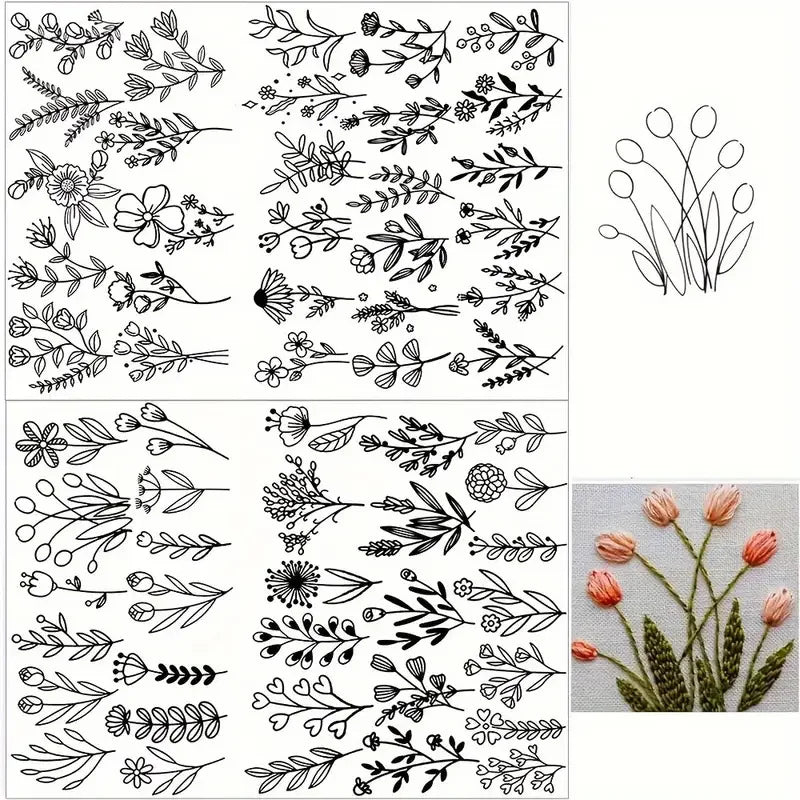 Stick & Stitch Transfers for Clothes – 2 Water-Soluble Sheets (50+ Pieces)