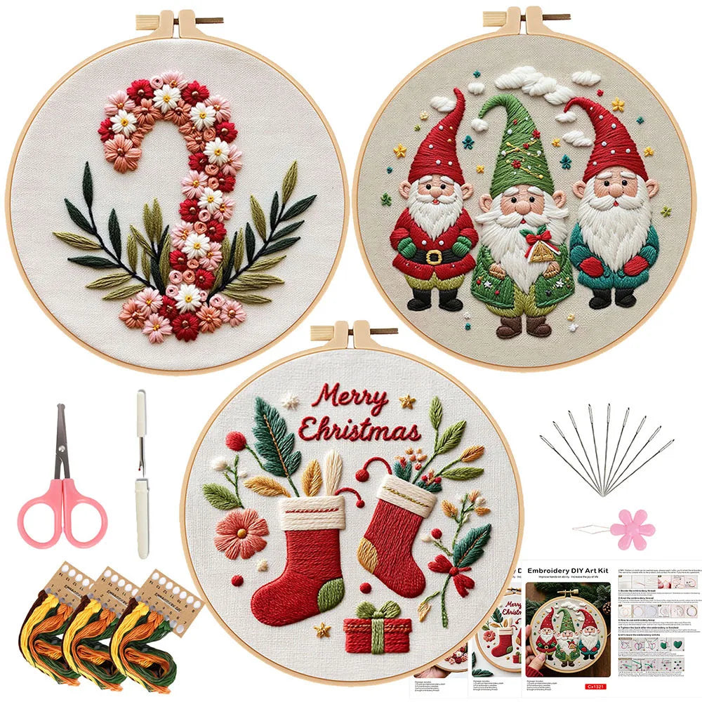 CraftHoop Jolly Christmas 3-Piece Embroidery Kit