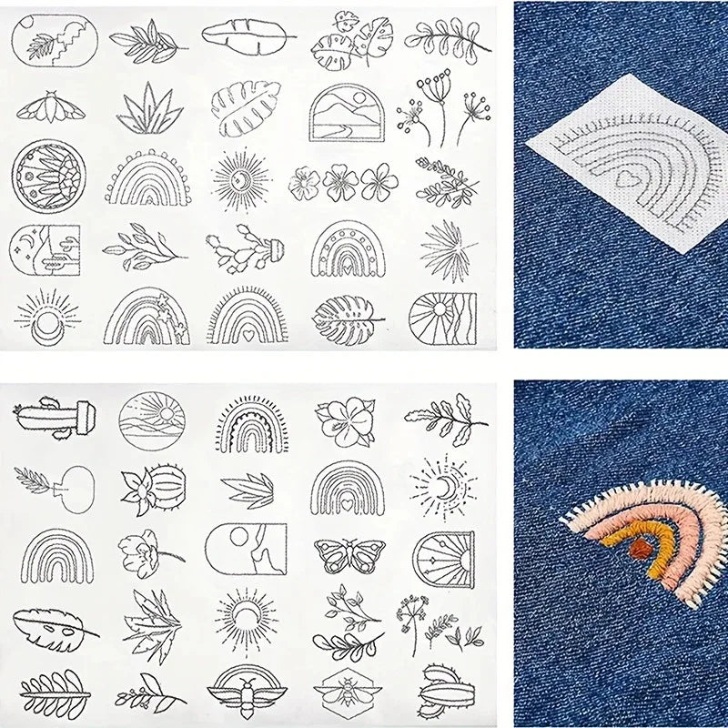 Stick & Stitch Transfers for Clothes – 2 Water-Soluble Sheets (50+ Pieces)
