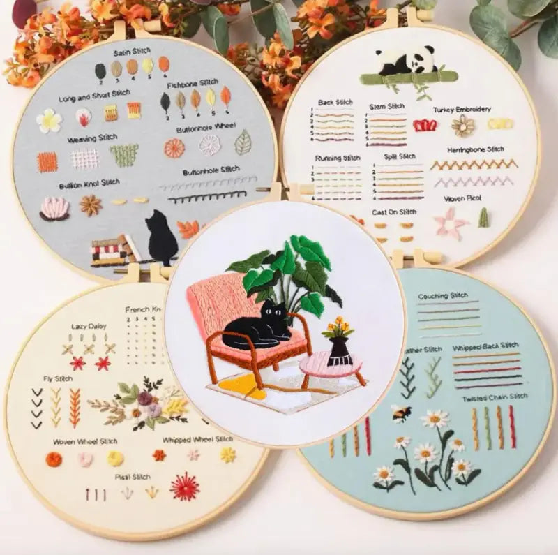 CraftHoop Beginner’s 4-Set Animal & Floral Stitch Sampler