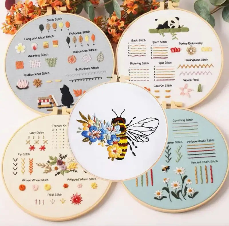 CraftHoop Beginner’s 4-Set Animal & Floral Stitch Sampler