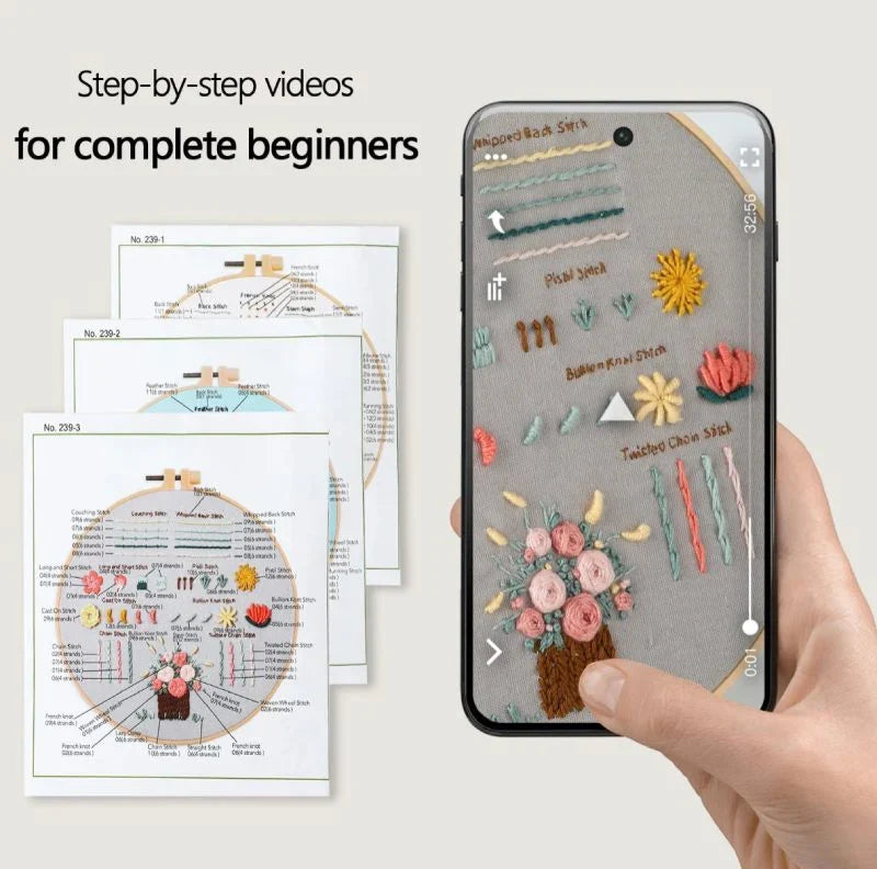CraftHoop Beginner’s 4-Set Animal & Floral Stitch Sampler