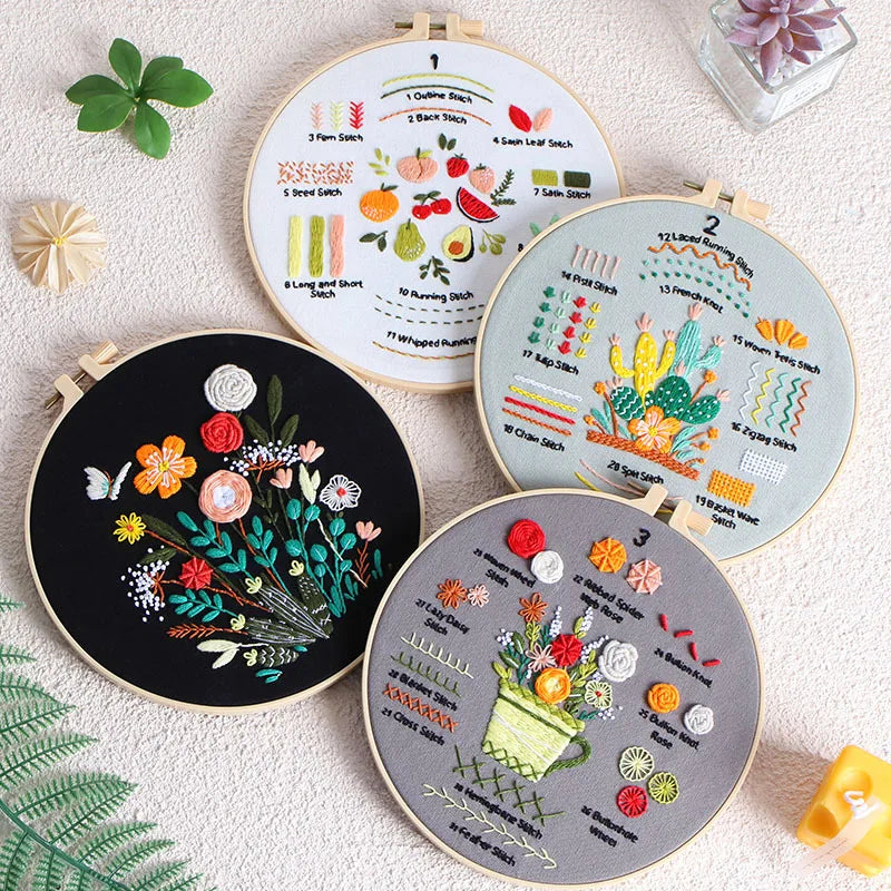 CraftHoop 4-in-1 Bloom & Fruit Beginner Embroidery Set