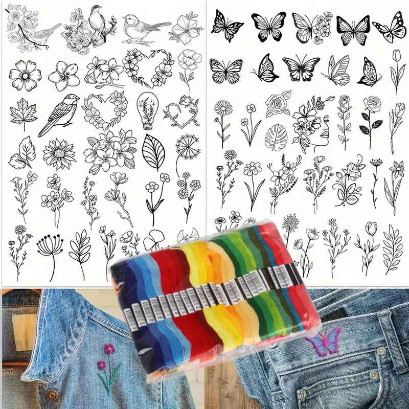 Stick & Stitch Transfers for Clothes – 2 Water-Soluble Sheets (50+ Pieces)