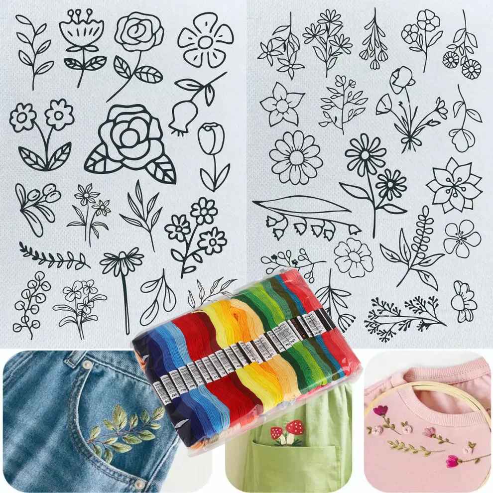 Stick & Stitch Transfers for Clothes – 2 Water-Soluble Sheets (50+ Pieces)
