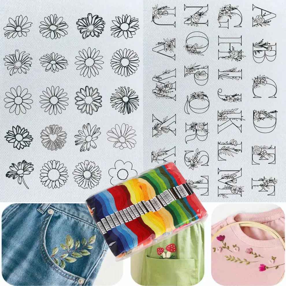Stick & Stitch Transfers for Clothes – 2 Water-Soluble Sheets (50+ Pieces)