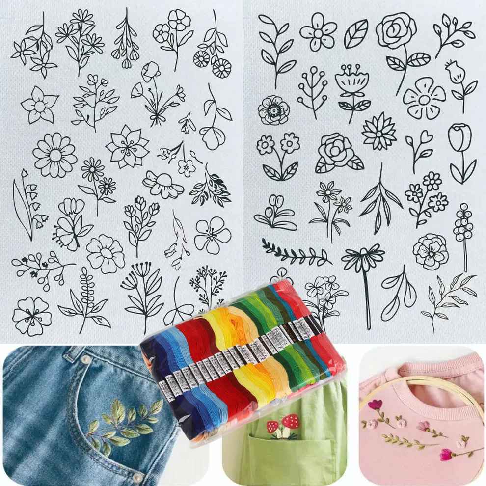 Stick & Stitch Transfers for Clothes – 2 Water-Soluble Sheets (50+ Pieces)