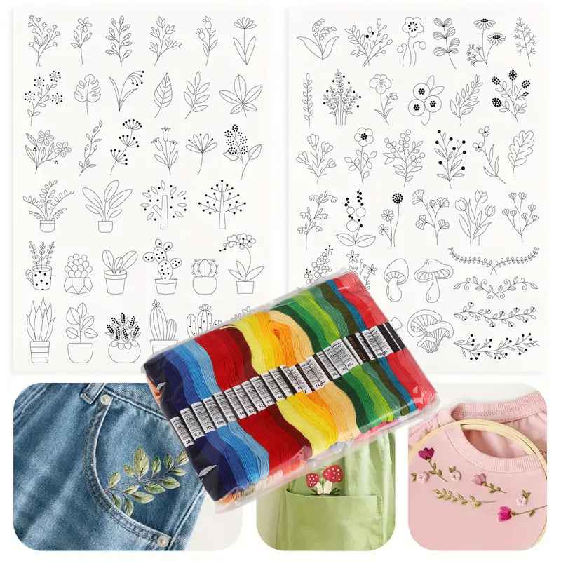 Stick & Stitch Transfers for Clothes – 2 Water-Soluble Sheets (50+ Pieces)