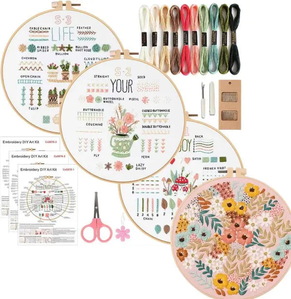 CraftHoop 4-Set Beginner Embroidery & Sunset Blossom Pattern Kit