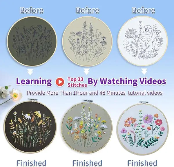 CraftHoop 3-Piece Wildflower Embroidery Set