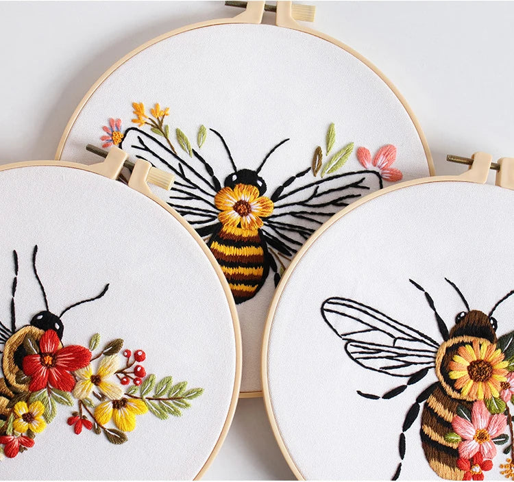 CraftHoop 4-Piece Lovely Bees Embroidery Kit