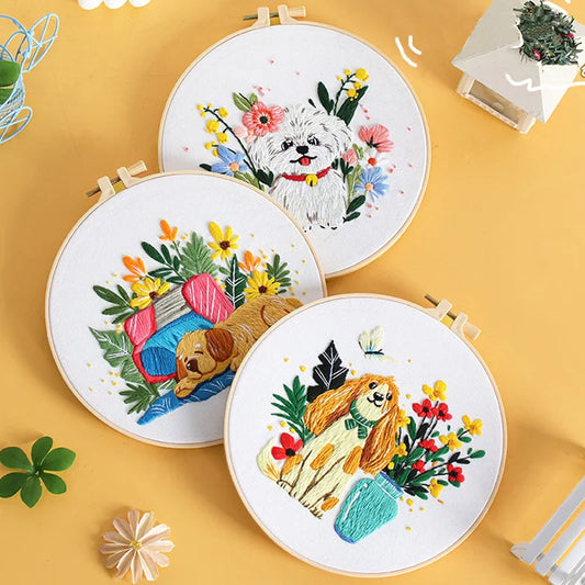 CraftHoop Playful Dogs Embroidery Kit