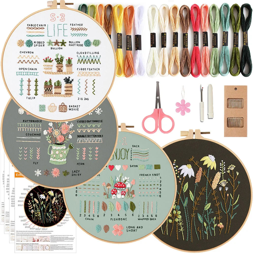 CraftHoop 4-Piece Floral & Stitch Practice Kit