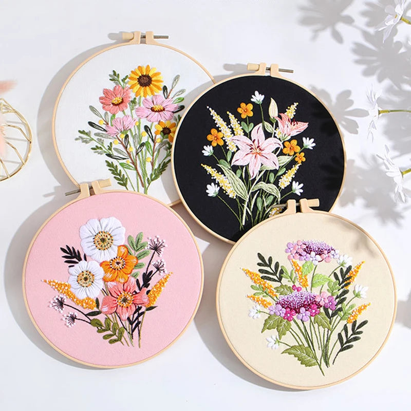 CraftHoop 4-Piece Blooming Garden Embroidery Kit