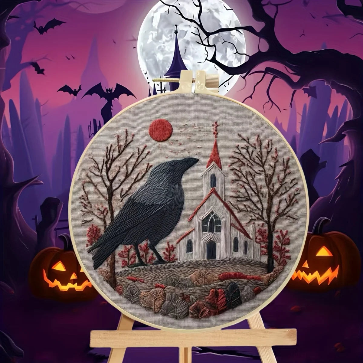 CraftHoop Crow Magic Halloween Embroidery Kit