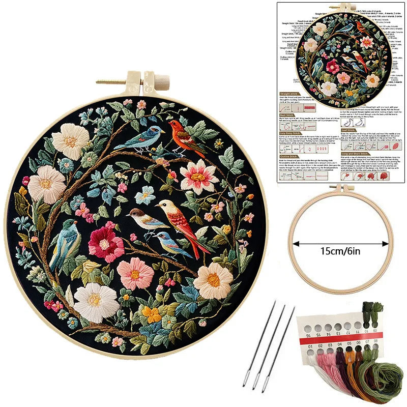 CraftHoop Wildflower Birds Embroidery Kit