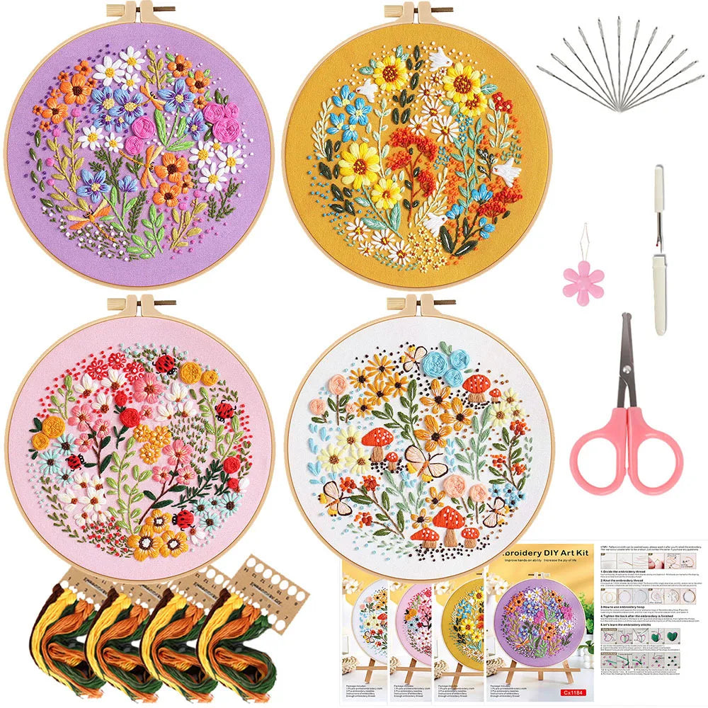 CraftHoop 4-Piece Bloom & Stitch Embroidery Set
