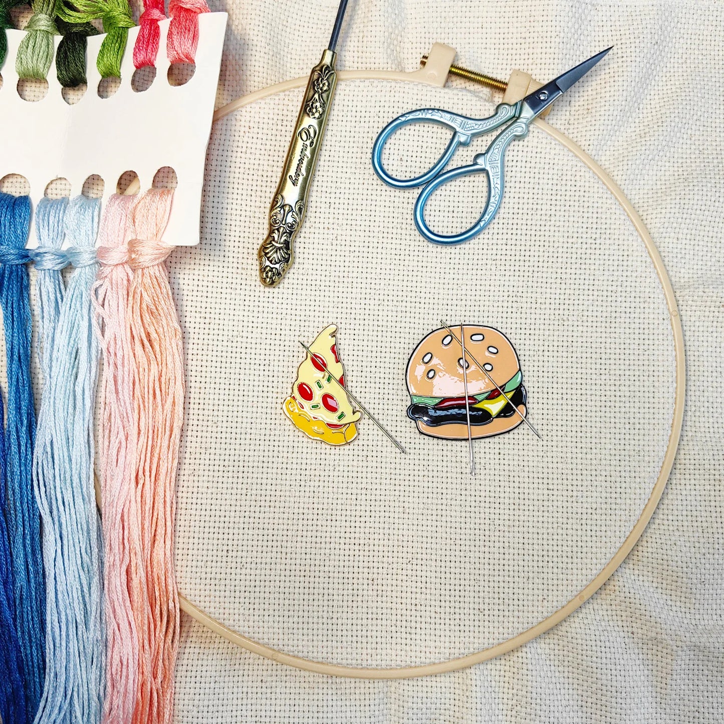 Magnetic Needle Holders: Pizza & Hamburger