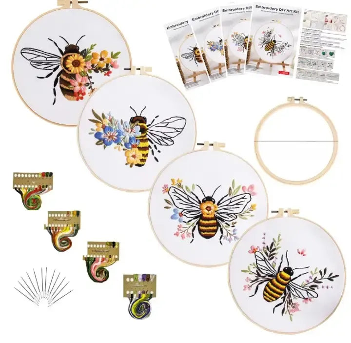 CraftHoop 4-Piece Lovely Bees Embroidery Kit