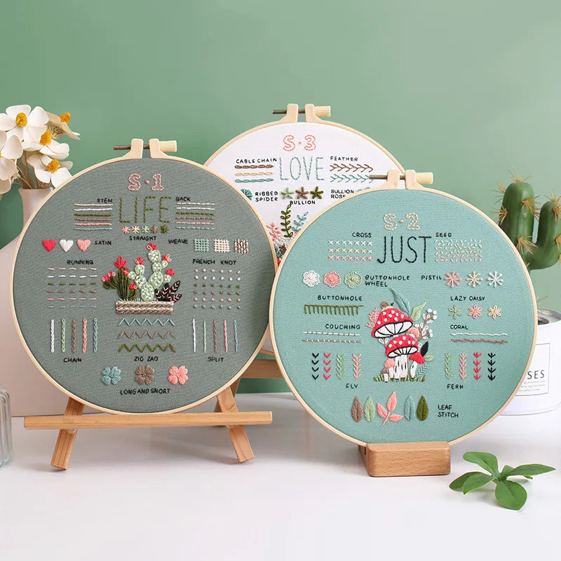 CraftHoop 4-Piece Beginner Embroidery Kit with Mushroom Patterns