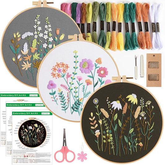 CraftHoop 3-Piece Wildflower Embroidery Set