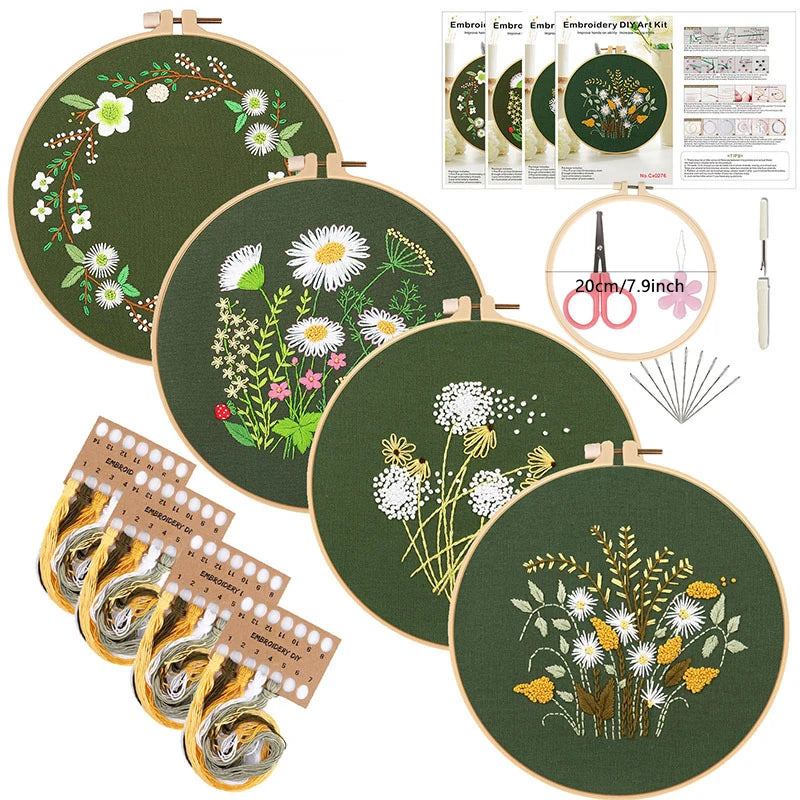 CraftHoop 4-Piece Floral Elegance Embroidery Kit