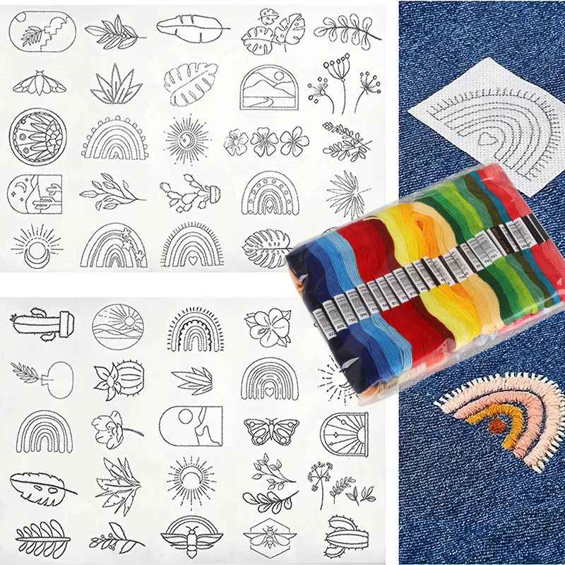 Stick & Stitch Transfers for Clothes – 2 Water-Soluble Sheets (50+ Pieces)